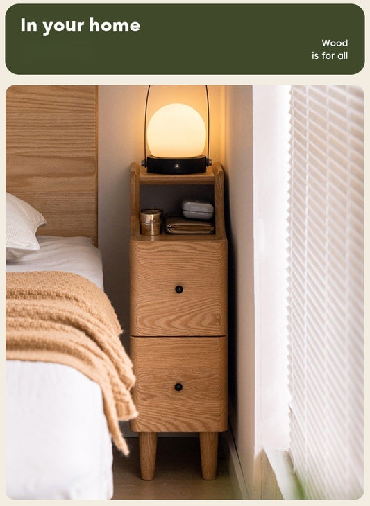 Slim Tall Bedside Table – Red Oak