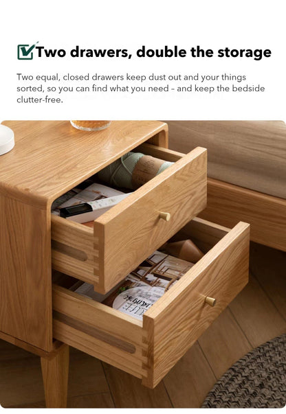 Prague 2-Drawer Bedside Table – Solid Oak