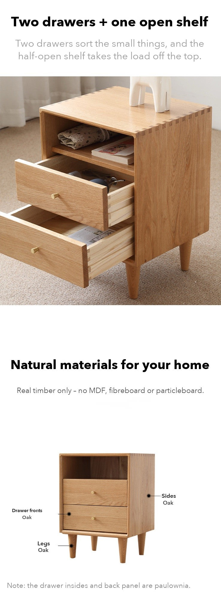 Nook Bedside Table with Shelf – Solid Oak
