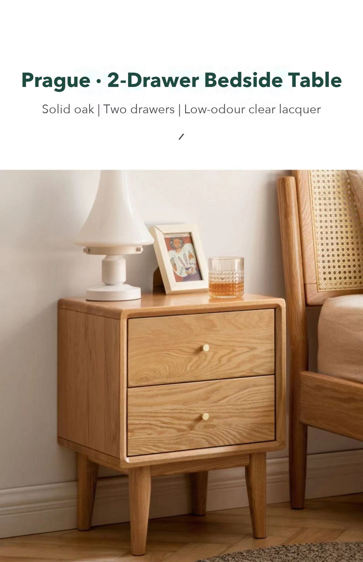 Prague 2-Drawer Bedside Table – Solid Oak