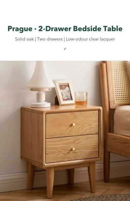 Prague 2-Drawer Bedside Table – Solid Oak