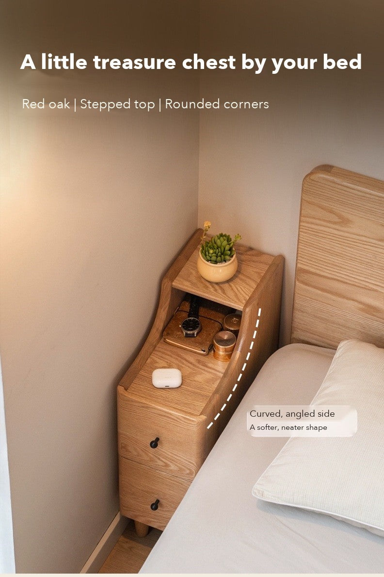 Slim Tall Bedside Table – Red Oak