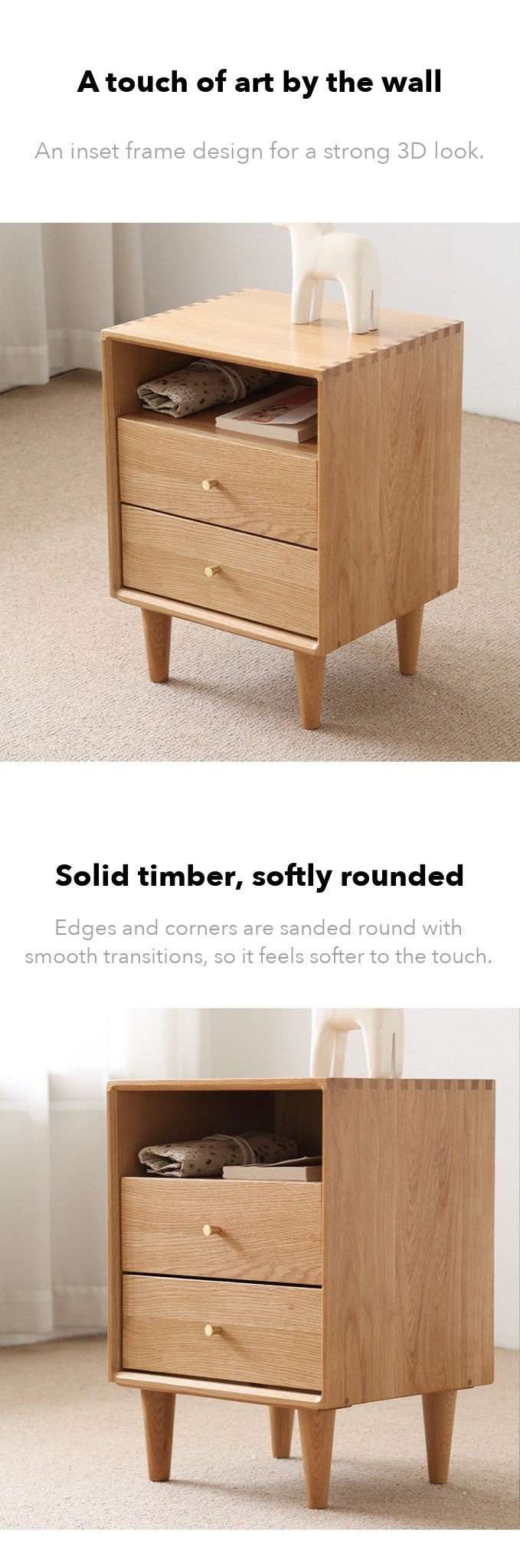 Nook Bedside Table with Shelf – Solid Oak