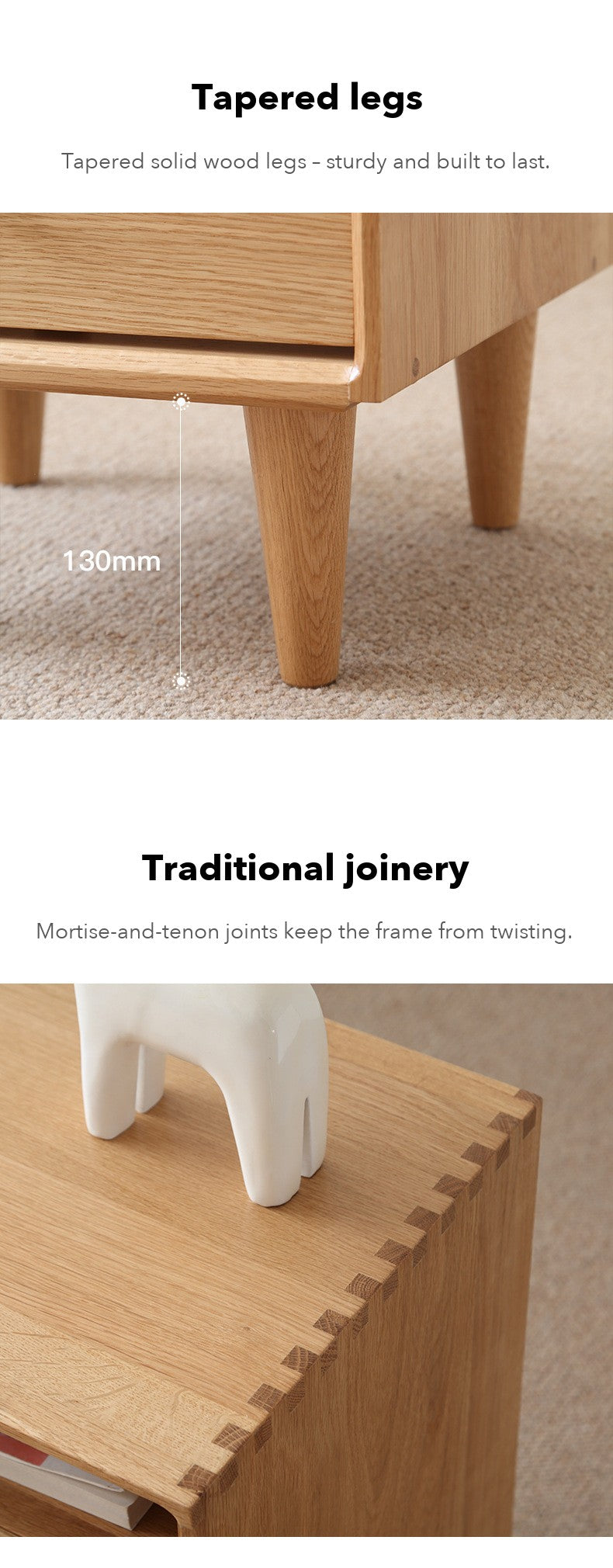 Nook Bedside Table with Shelf – Solid Oak