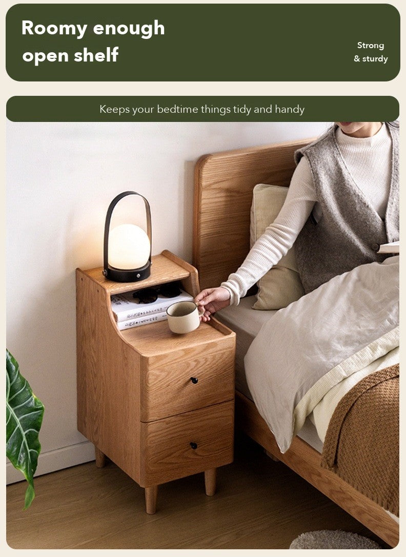 Slim Tall Bedside Table – Red Oak