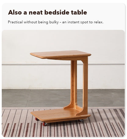 C-Shape Rolling Side Table – Cherry Wood