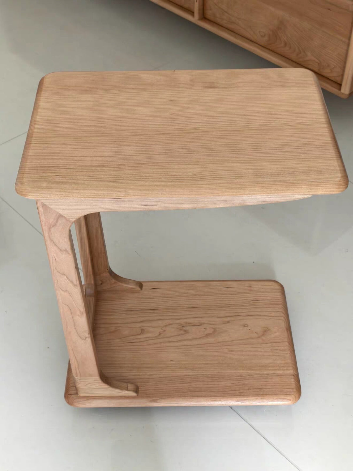 C-Shape Rolling Side Table – Cherry Wood