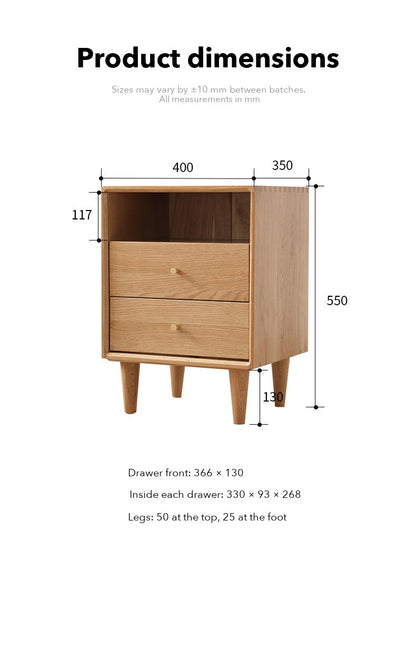 Nook Bedside Table with Shelf – Solid Oak
