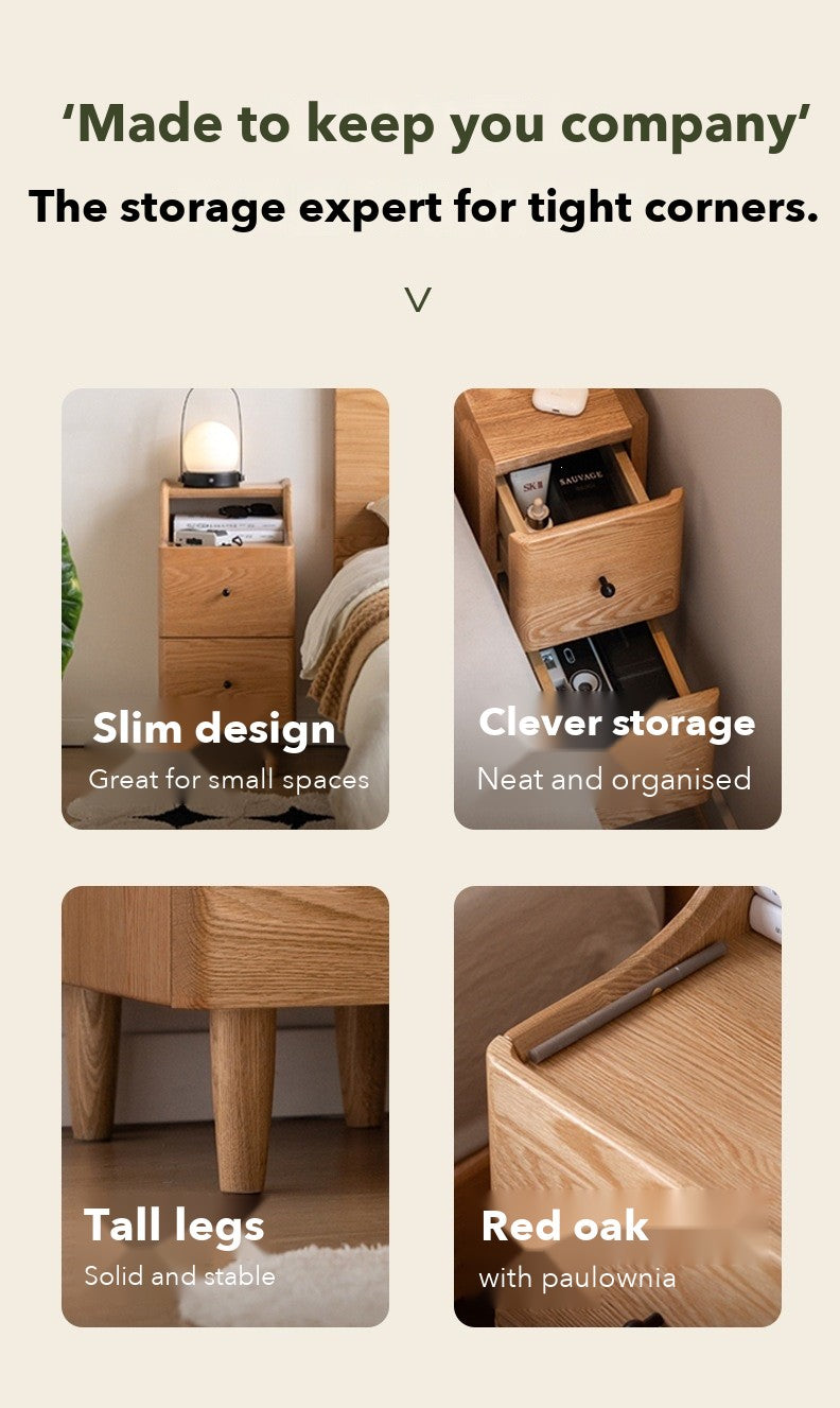 Slim Tall Bedside Table – Red Oak