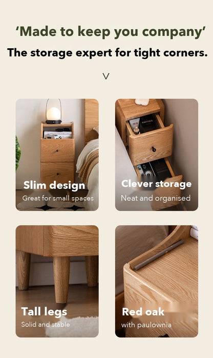 Slim Tall Bedside Table – Red Oak