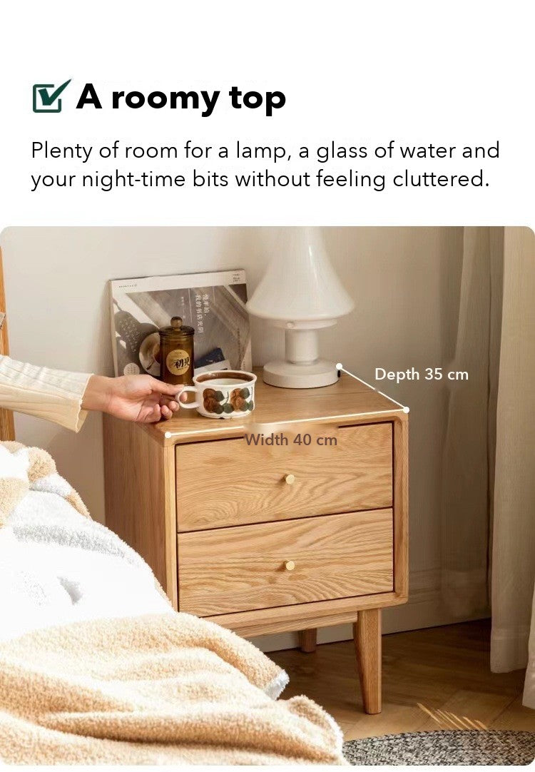 Prague 2-Drawer Bedside Table – Solid Oak