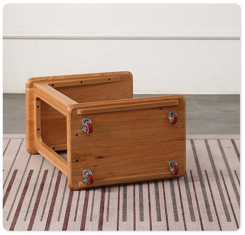 C-Shape Rolling Side Table – Cherry Wood