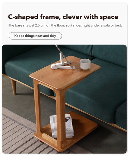 C-Shape Rolling Side Table – Cherry Wood