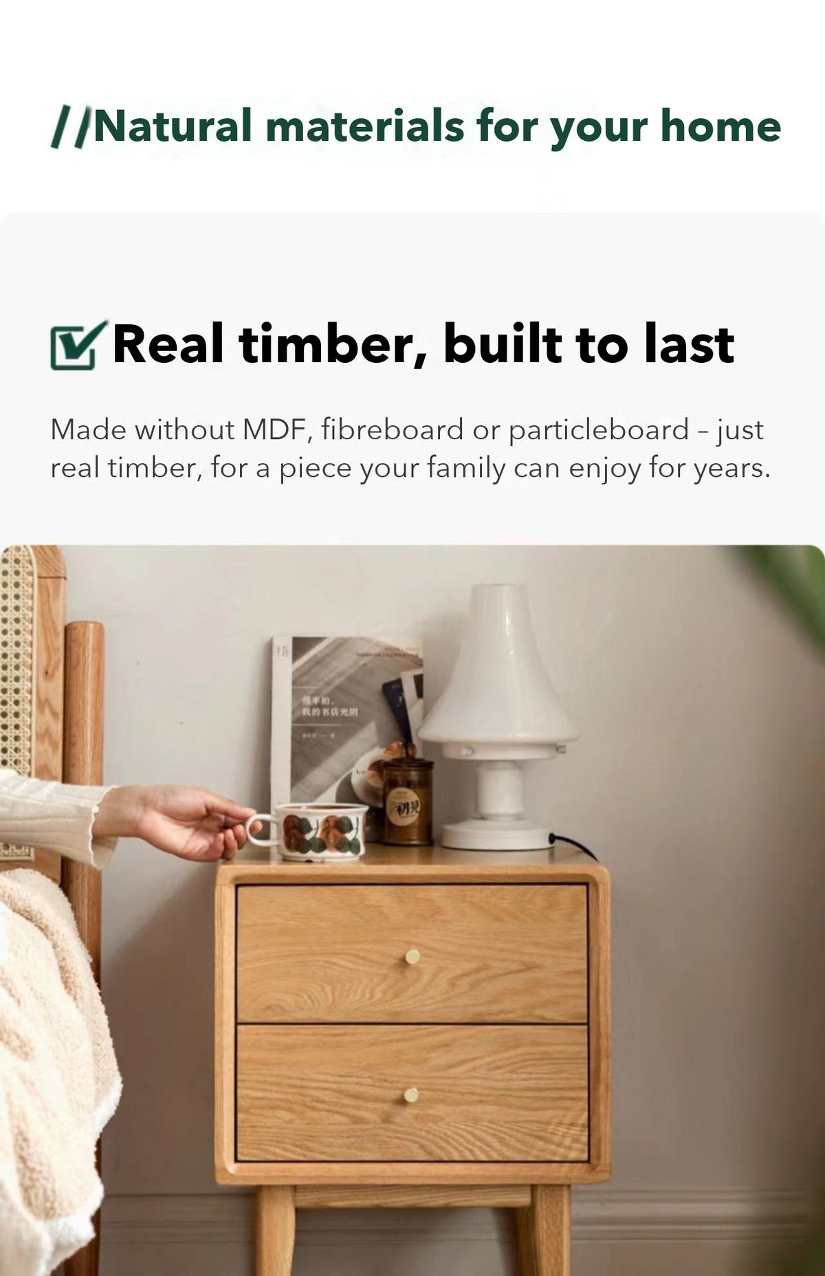 Prague 2-Drawer Bedside Table – Solid Oak