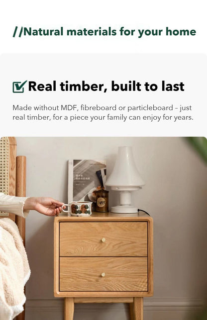Prague 2-Drawer Bedside Table – Solid Oak