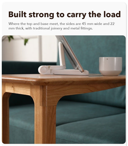 C-Shape Rolling Side Table – Cherry Wood
