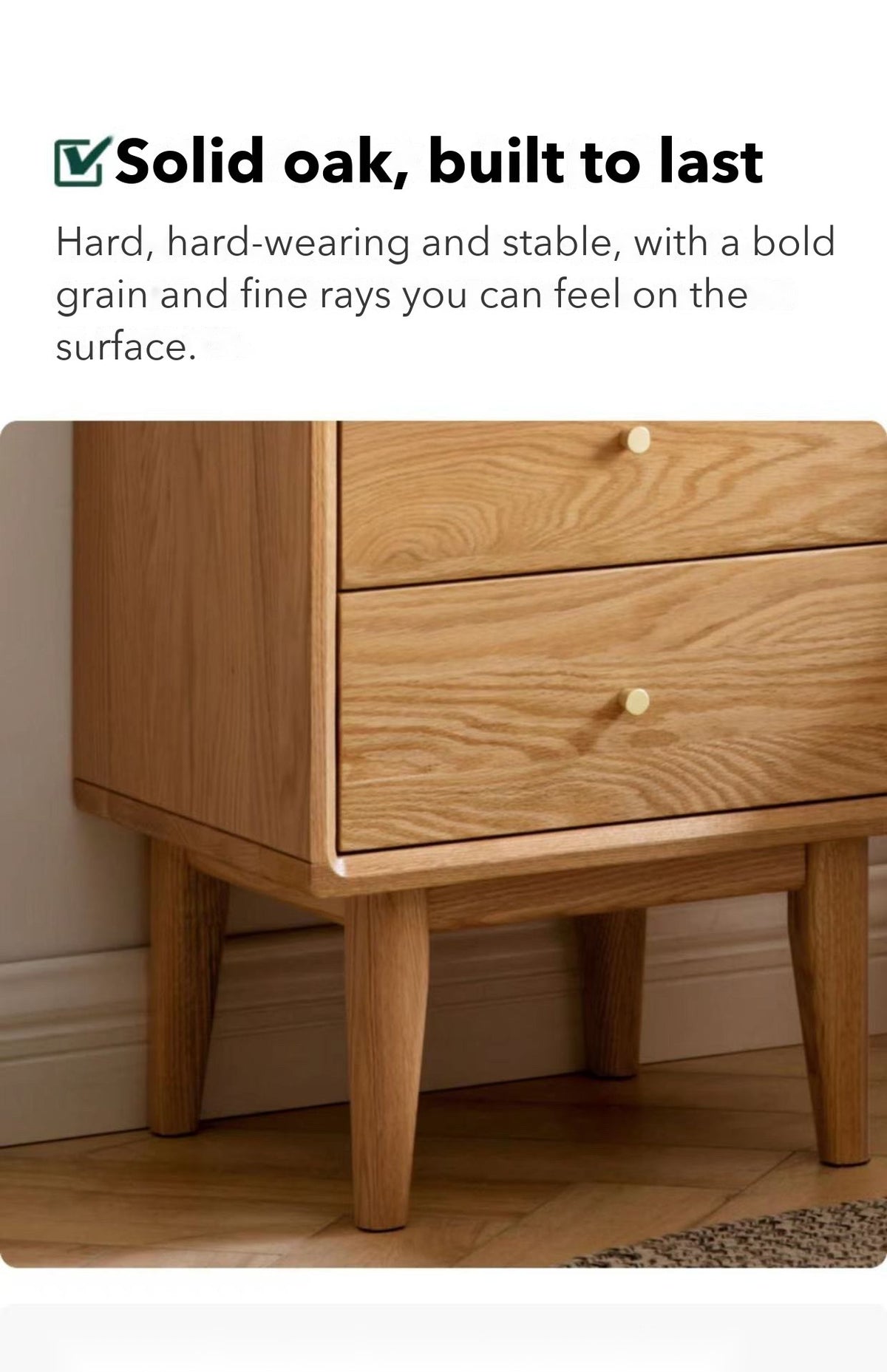 Prague 2-Drawer Bedside Table – Solid Oak