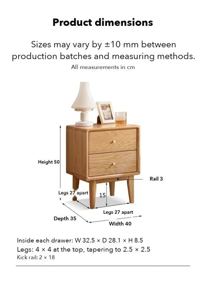 Prague 2-Drawer Bedside Table – Solid Oak